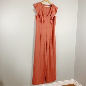 Ivanka Trump Dusty Rose Jumpsuit Romper Pants V Neck Ruffle Large L Womens 12